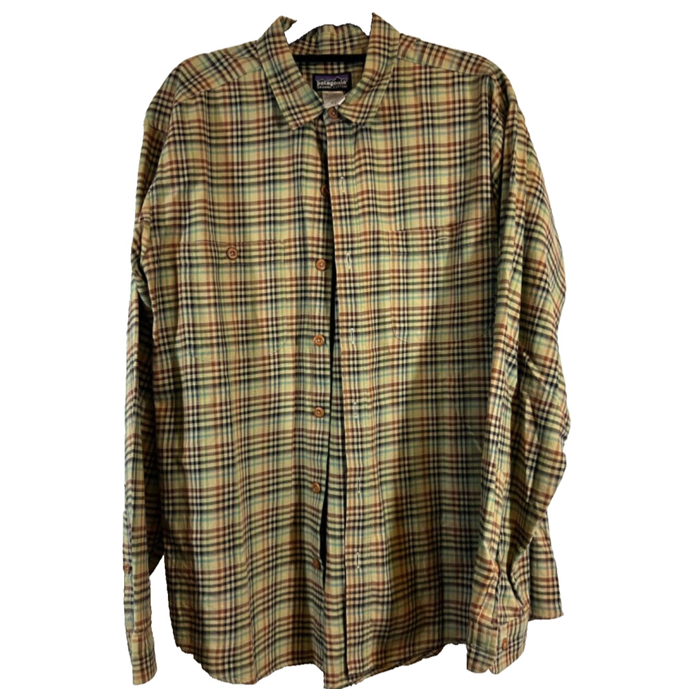 Patagonia Mens M Organic Cotton Plaid Long Sleeve Button Front Shirt Multi A56